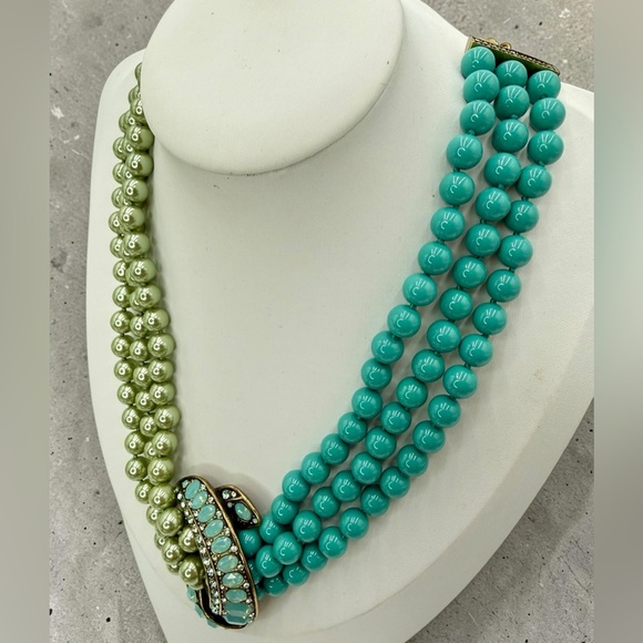 RARE Heidi Daus Retired Asymmetrical Pearl Turquoise Opal Necklace 14-18” Choker - Picture 14 of 17